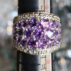 ROSS-SIMONS Sterling Silver 925 Amethyst Designer Signed Cocktail Ring Size 5.25
